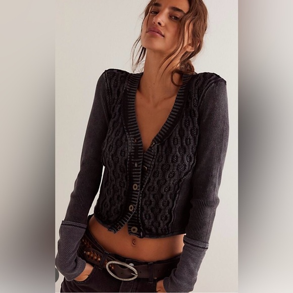 Free People We The Free Snapshot Cable Cardi - Picture 2 of 8